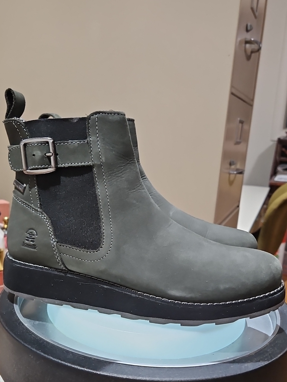 Kamik Olive Green Women's ARIEL C Ankle Boots with Black Elastic